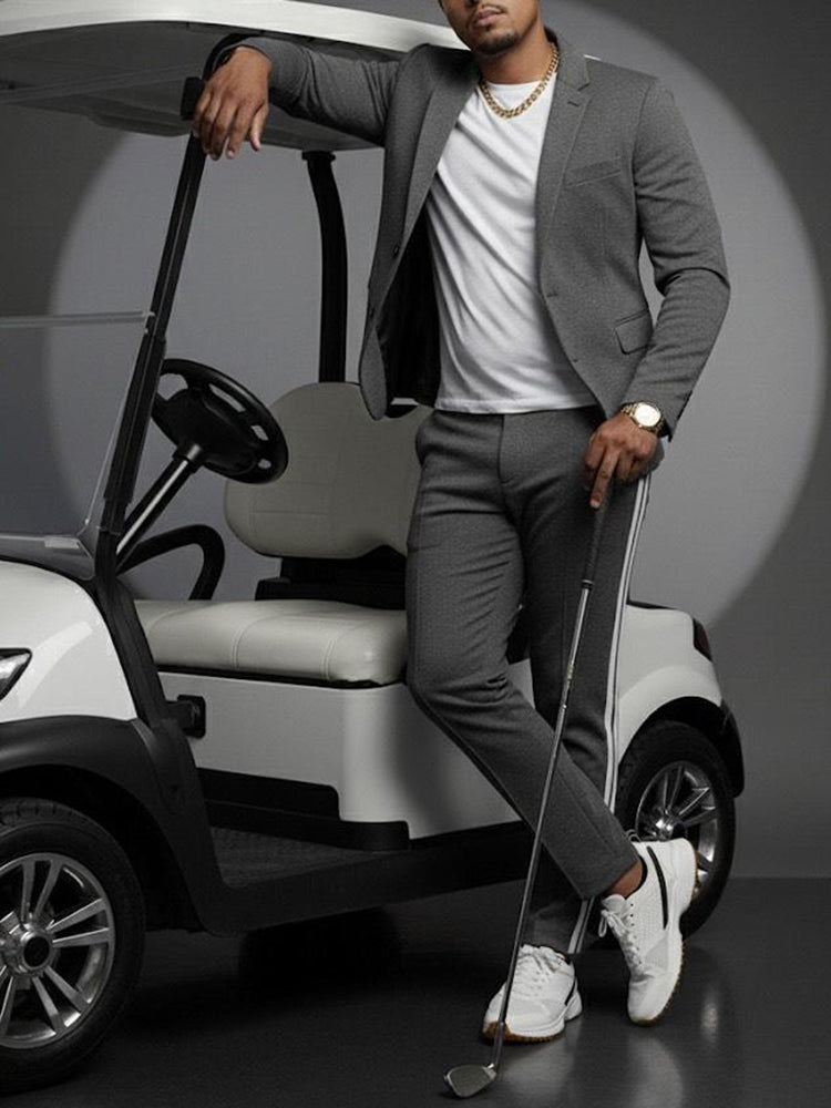 Moderne Blazer- og Buksesett med Sidestripe