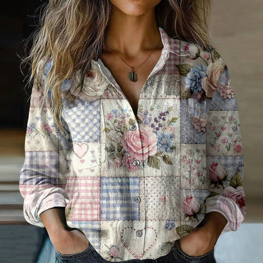 Uformell Bluse Med Blomstertrykk