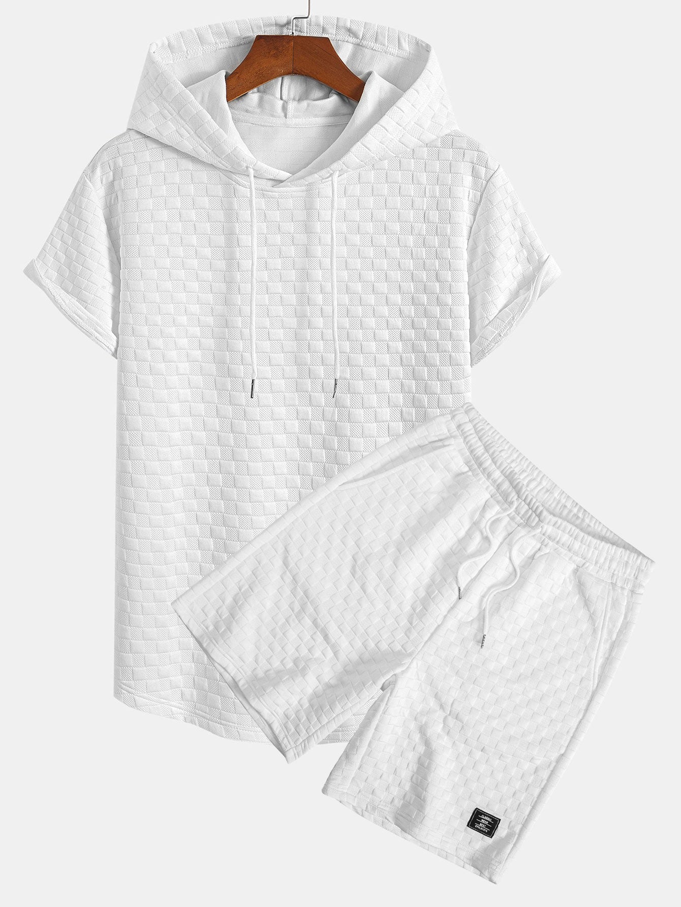 Rutemønster Jacquard bueformet kant hette-T-skjorte og Rutemønster Jacquard shorts