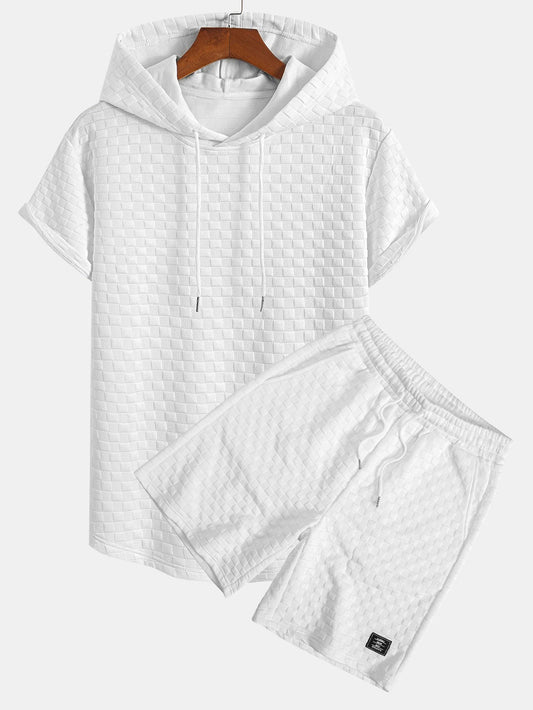 Rutemønster Jacquard bueformet kant hette-T-skjorte og Rutemønster Jacquard shorts