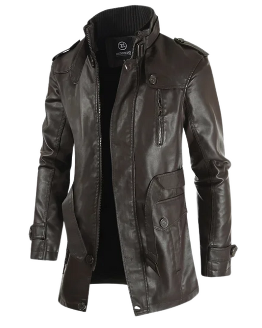 Elegant lang skinnjakke i bikerstil