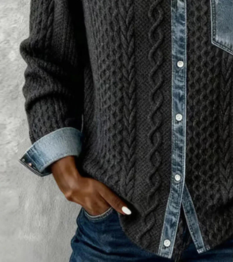 Ambra | Patchwork-strikket topp med denimdetaljer