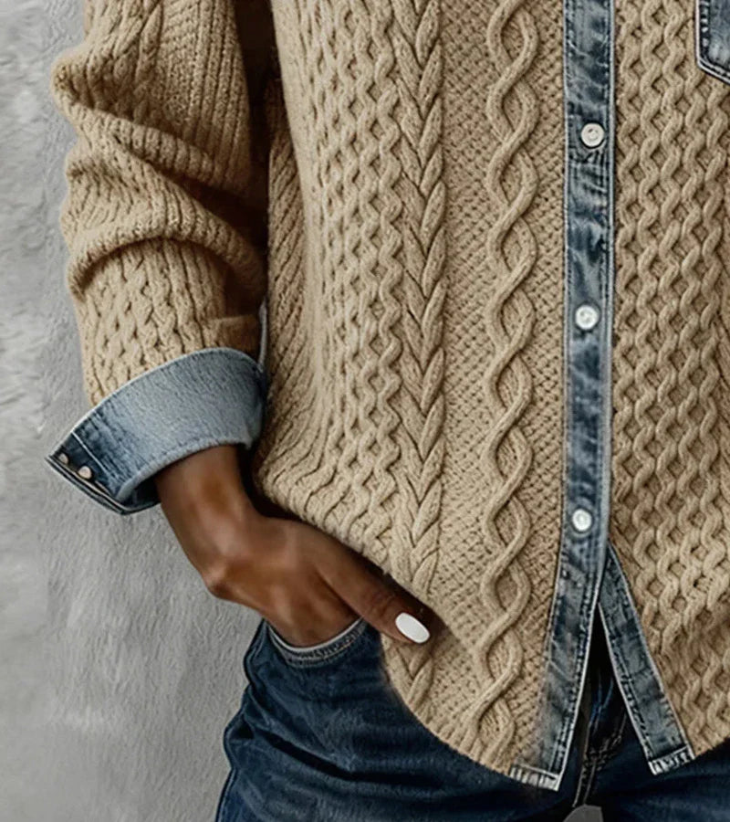 Ambra | Patchwork-strikket topp med denimdetaljer