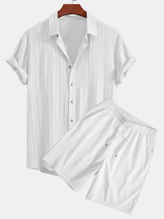 Ribbet strukturert skjorte med knapper og ribbet strukturert shorts med snøring