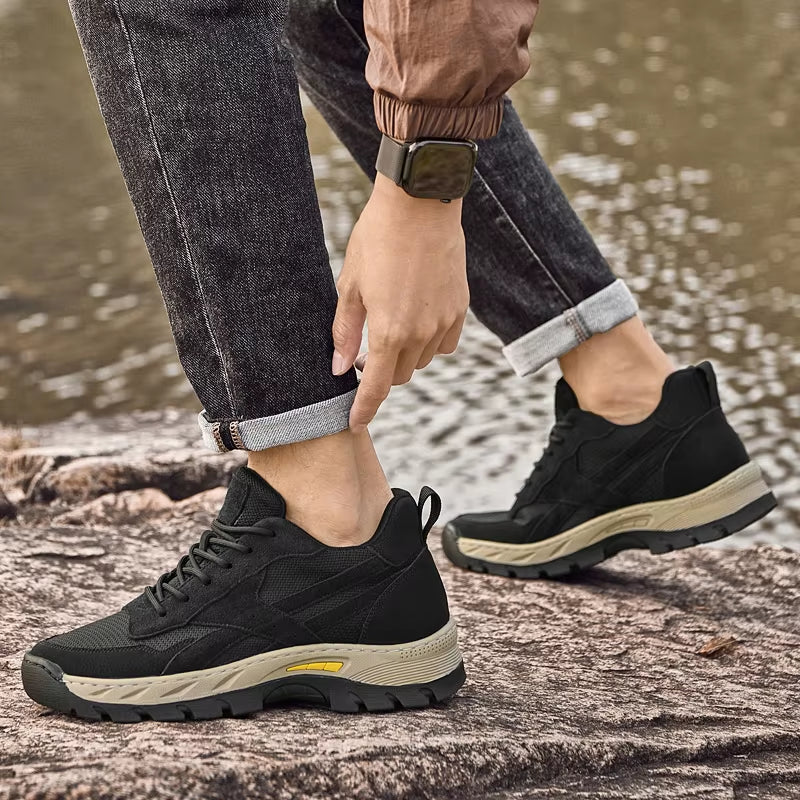 Herresko med skjult høyde – Pustende sneakers i ekte skinn og mesh, perfekt for sport og fritid