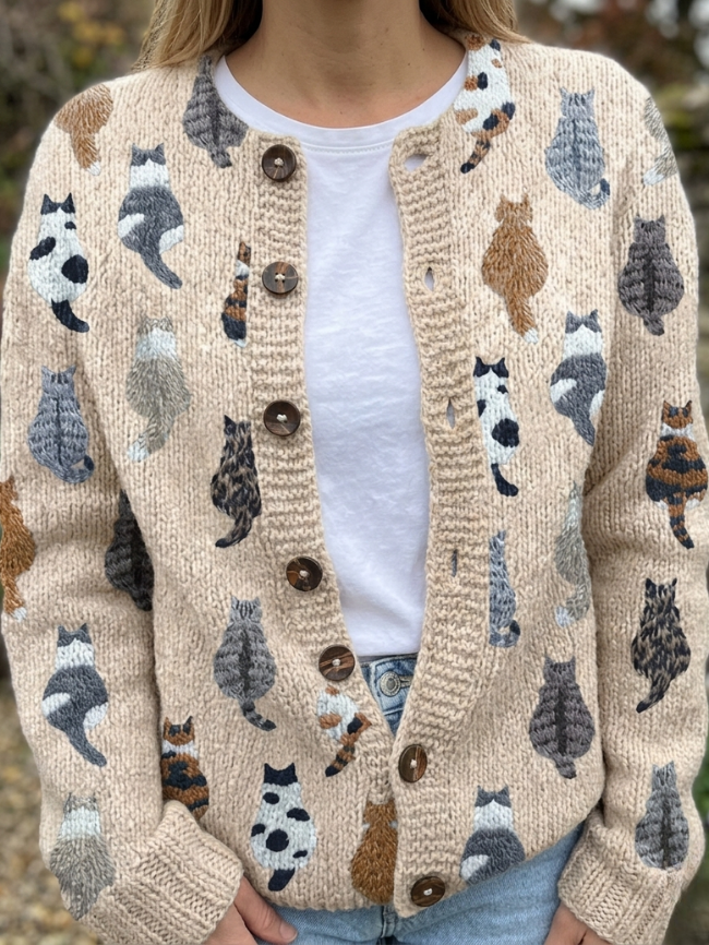 Marilyn | Myk cardigan med kattemønster