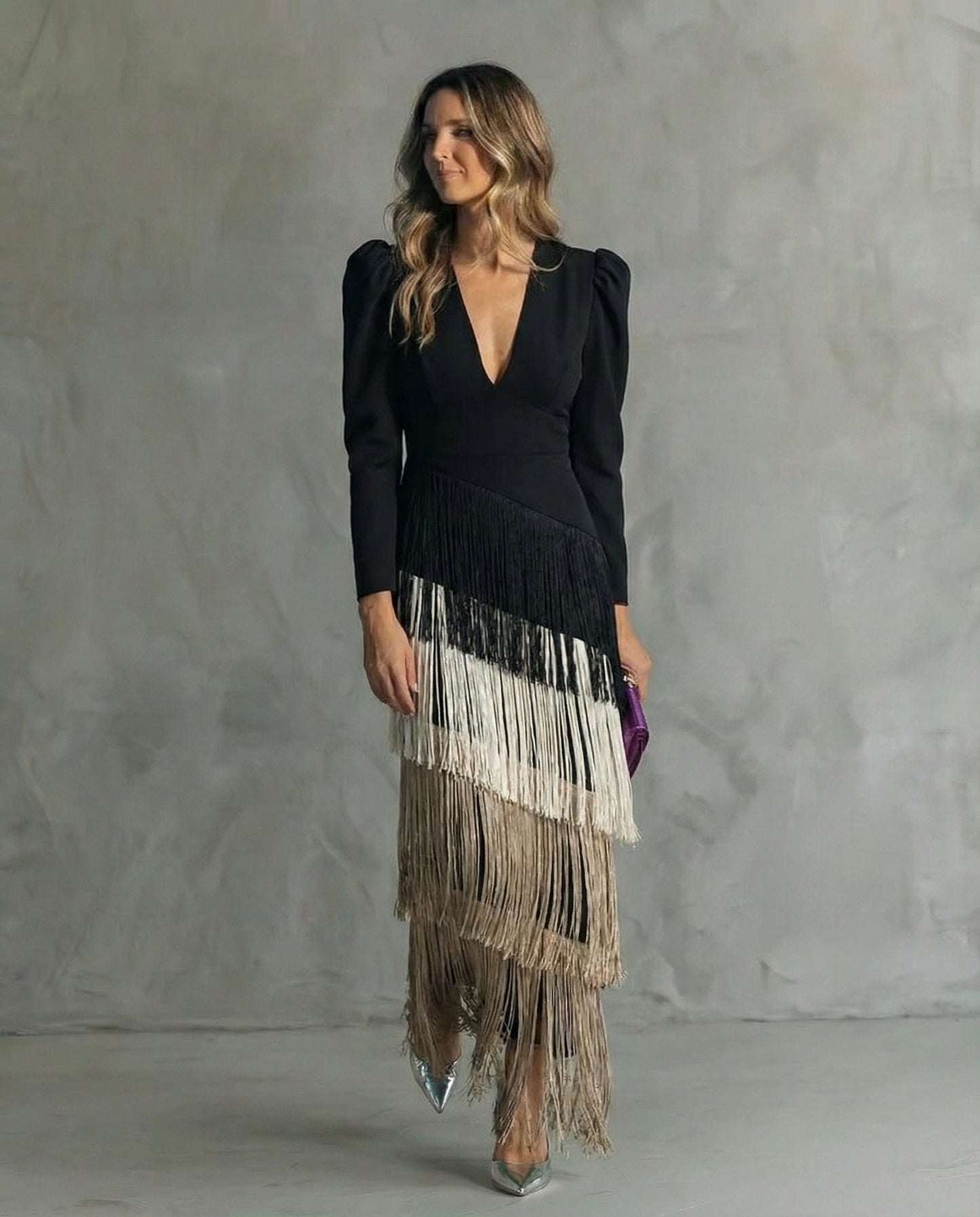 Clara™ | Elegant midi-kjole med frynser på ermene