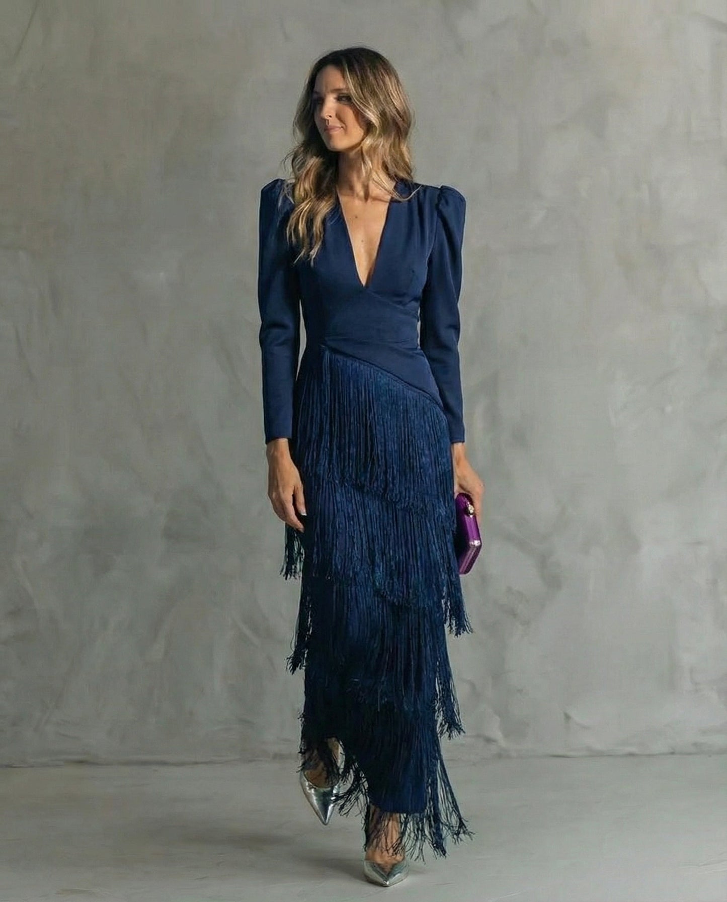 Clara™ | Elegant midi-kjole med frynser på ermene