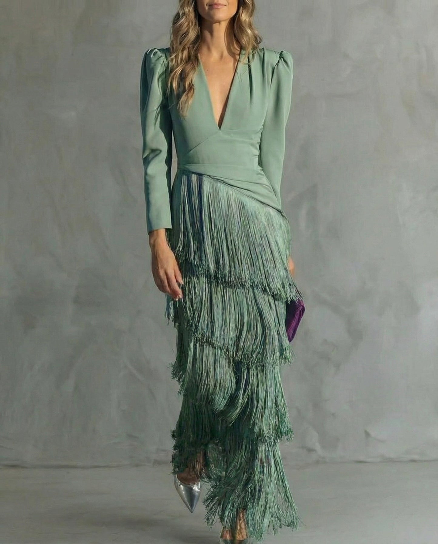 Clara™ | Elegant midi-kjole med frynser på ermene