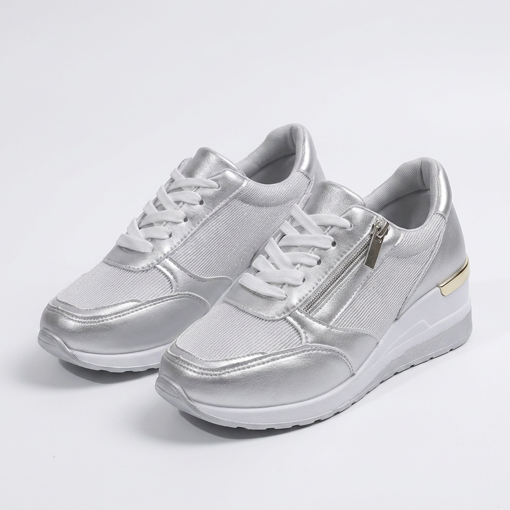 Ortopediske damesneakers med snøring og glidelås på siden