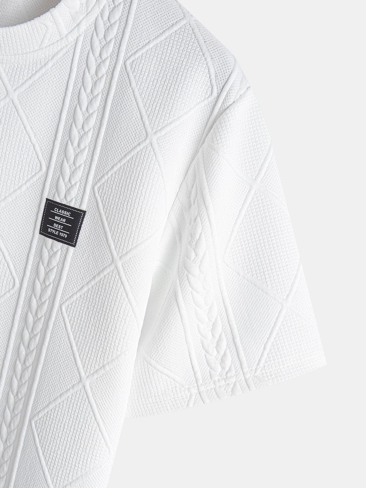 Kortermet geometrisk jacquard buet kant T-skjorte og shorts