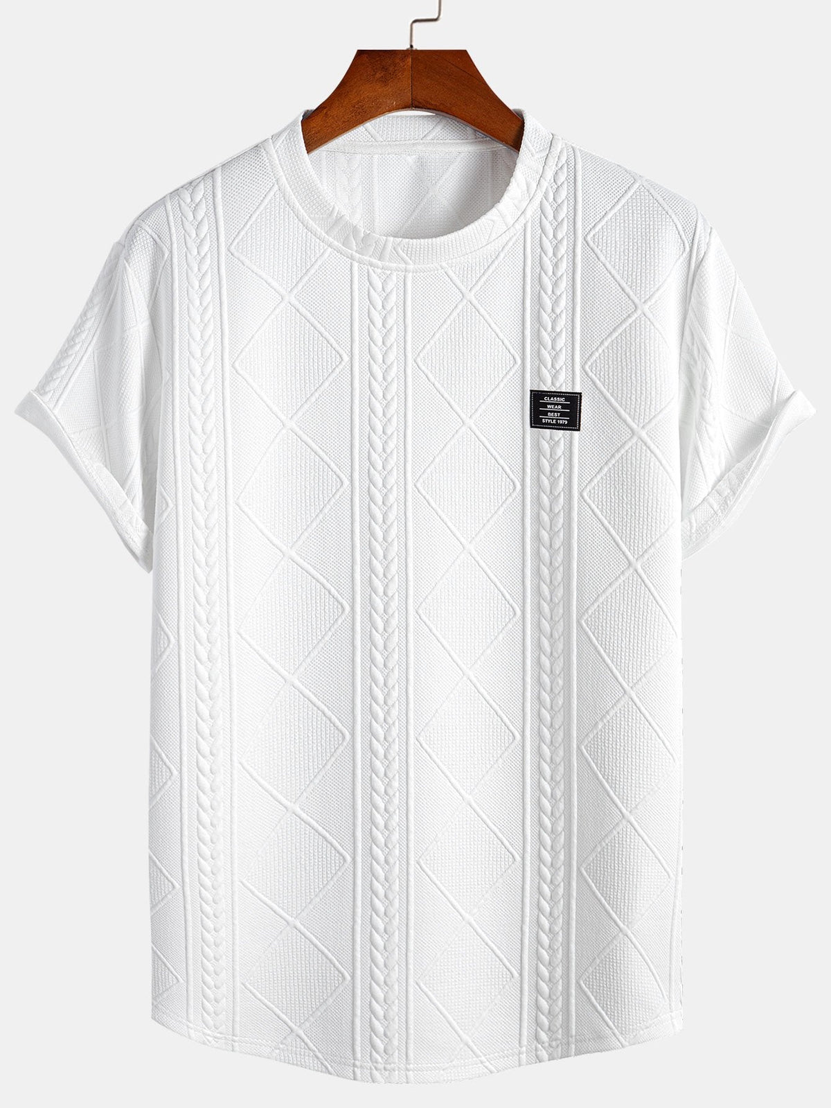 Kortermet geometrisk jacquard buet kant T-skjorte og shorts