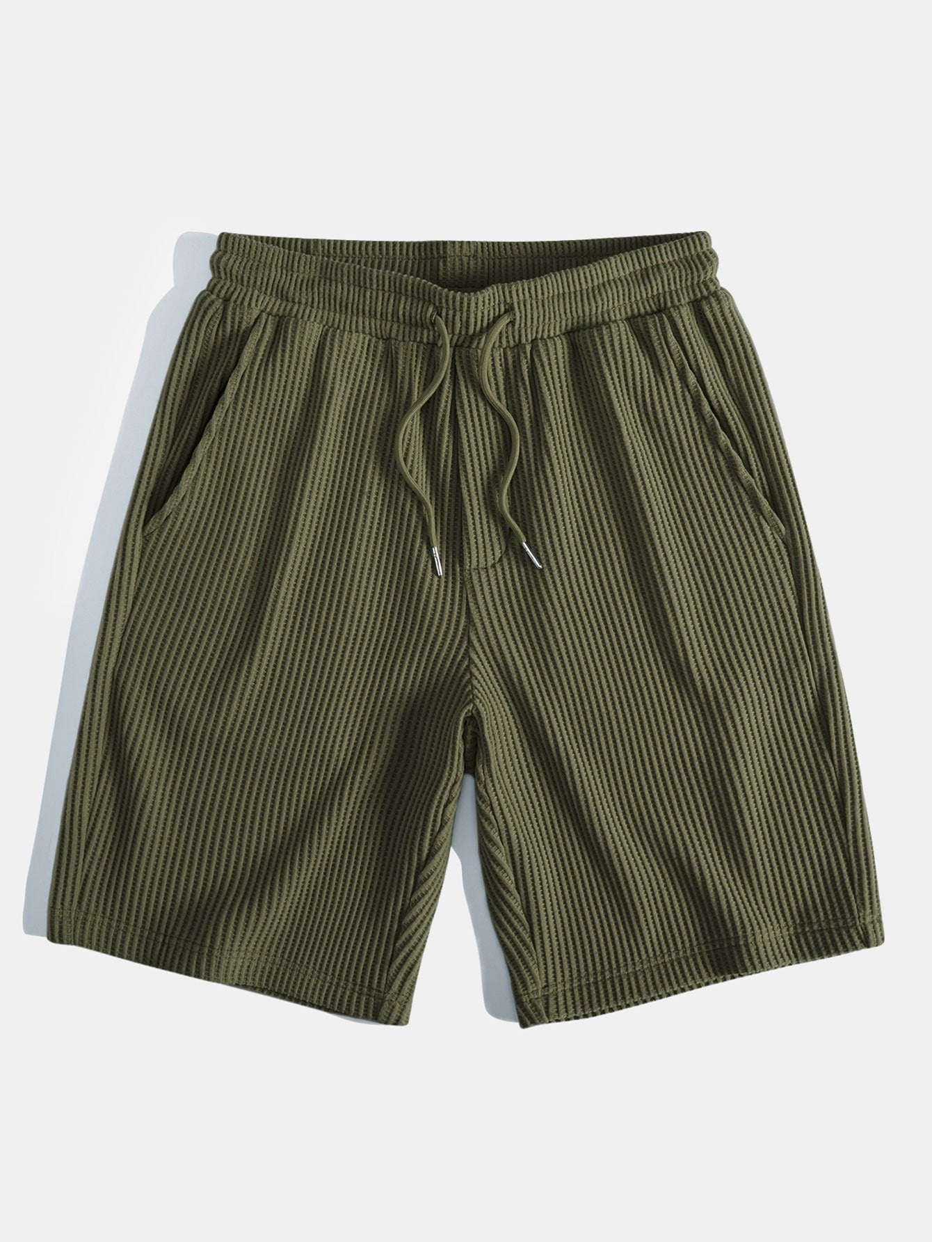 Vaffel-knappet skjorte og trekkkoord vaffelshorts