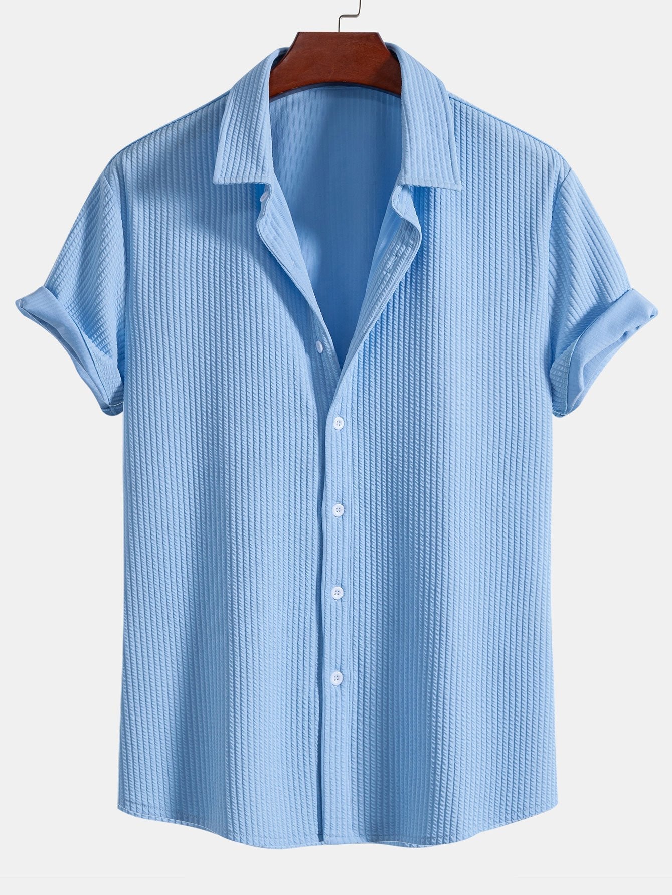 Muskelpassform ribbet skjorte med knapper og shorts