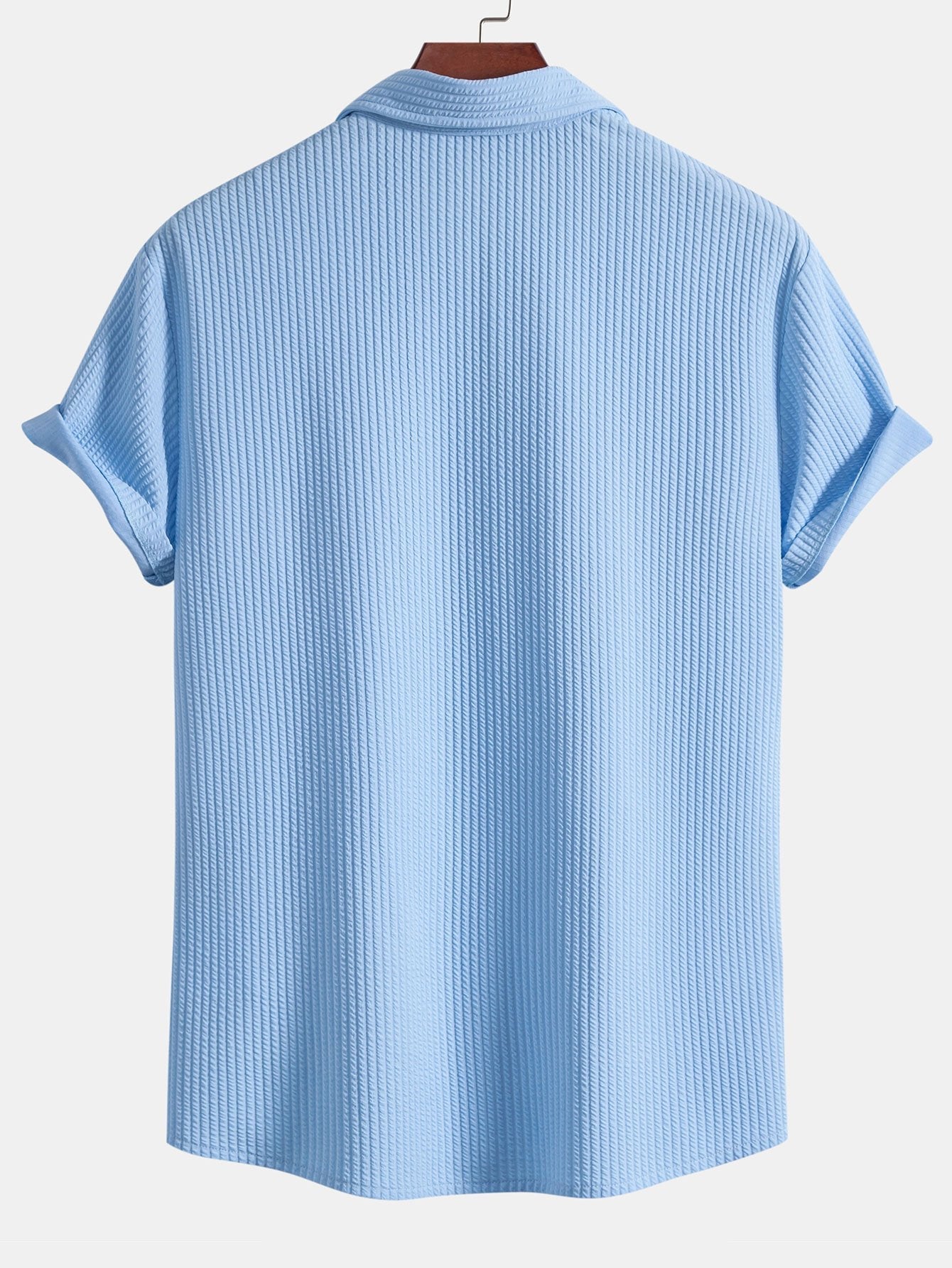 Muskelpassform ribbet skjorte med knapper og shorts