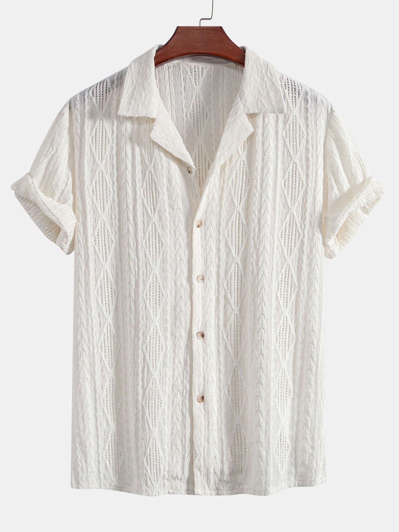 Geometrisk jacquard kubansk skjorte og rett linbukse