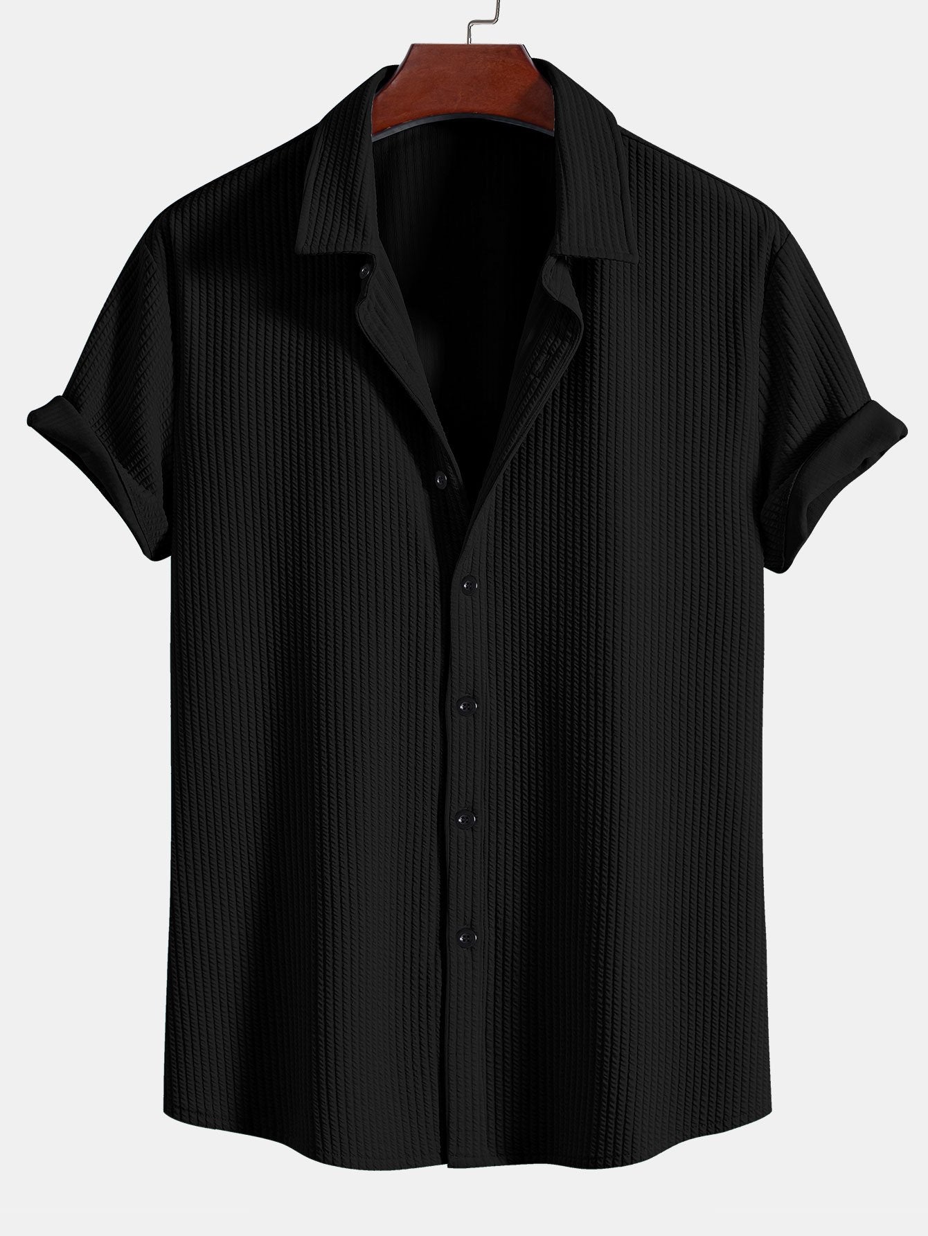 Muskelpassform ribbet skjorte med knapper og shorts