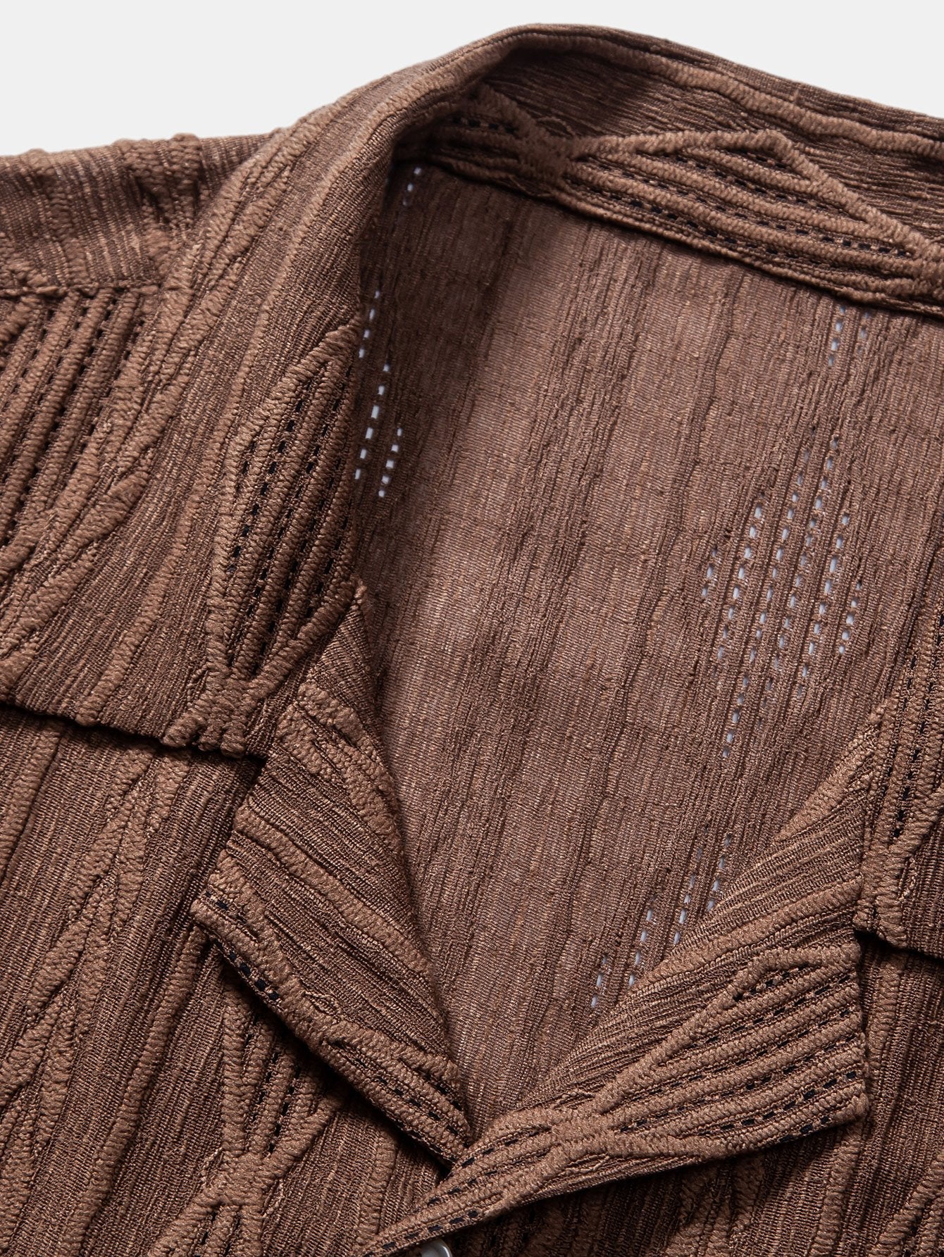 Geometrisk jacquard eyelet cubansk skjorte og krøllete tekstur trekksnor korte bukser