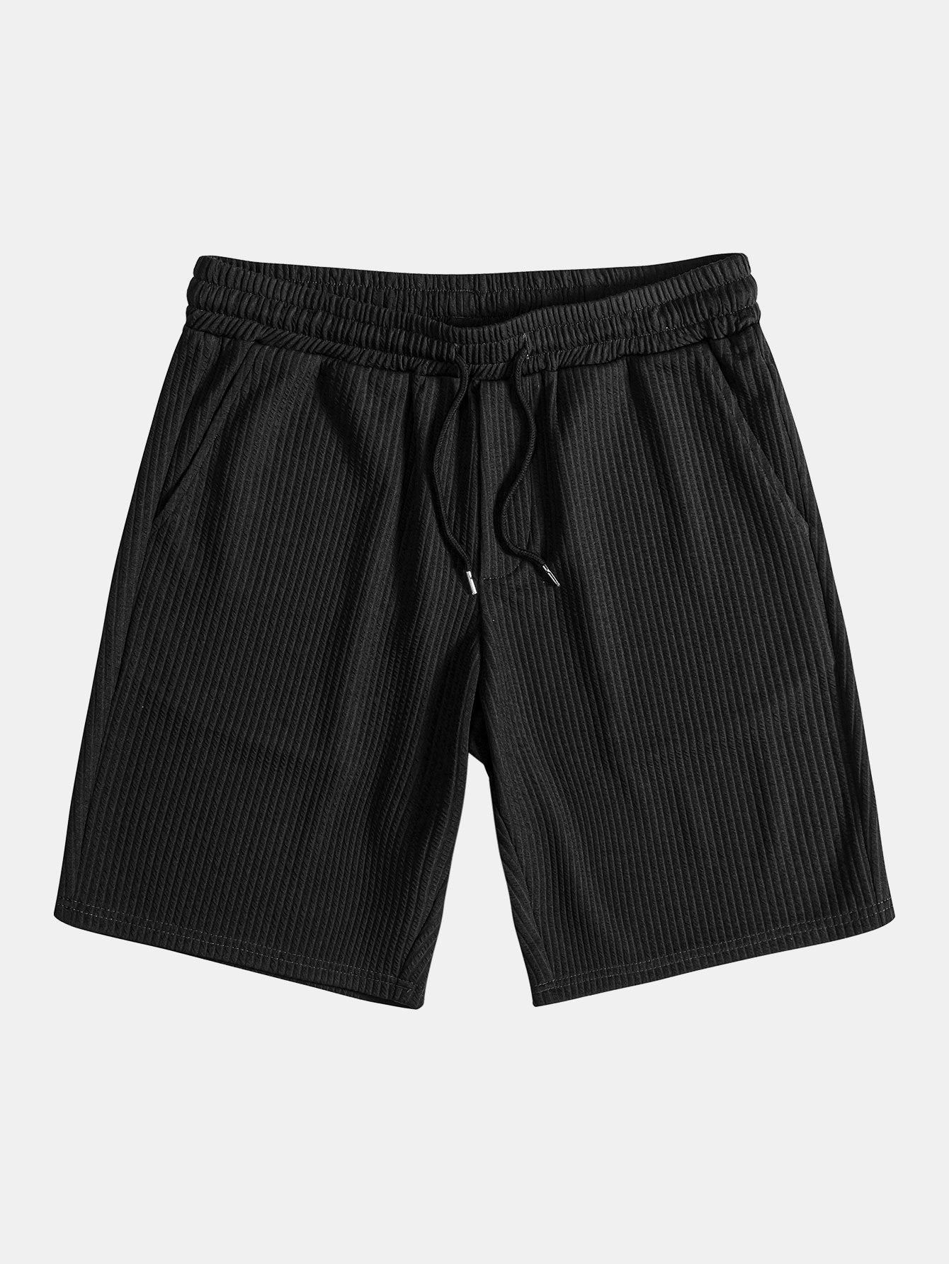 Muskelpassform ribbet stående krage skjorte og shorts