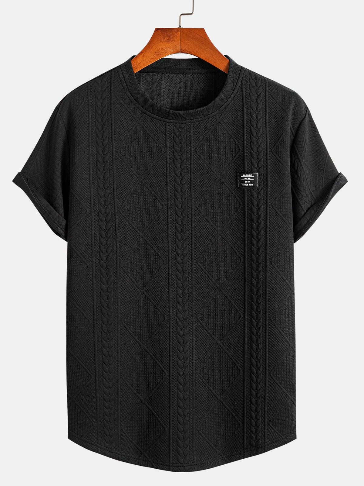 Kortermet geometrisk jacquard buet kant T-skjorte og shorts