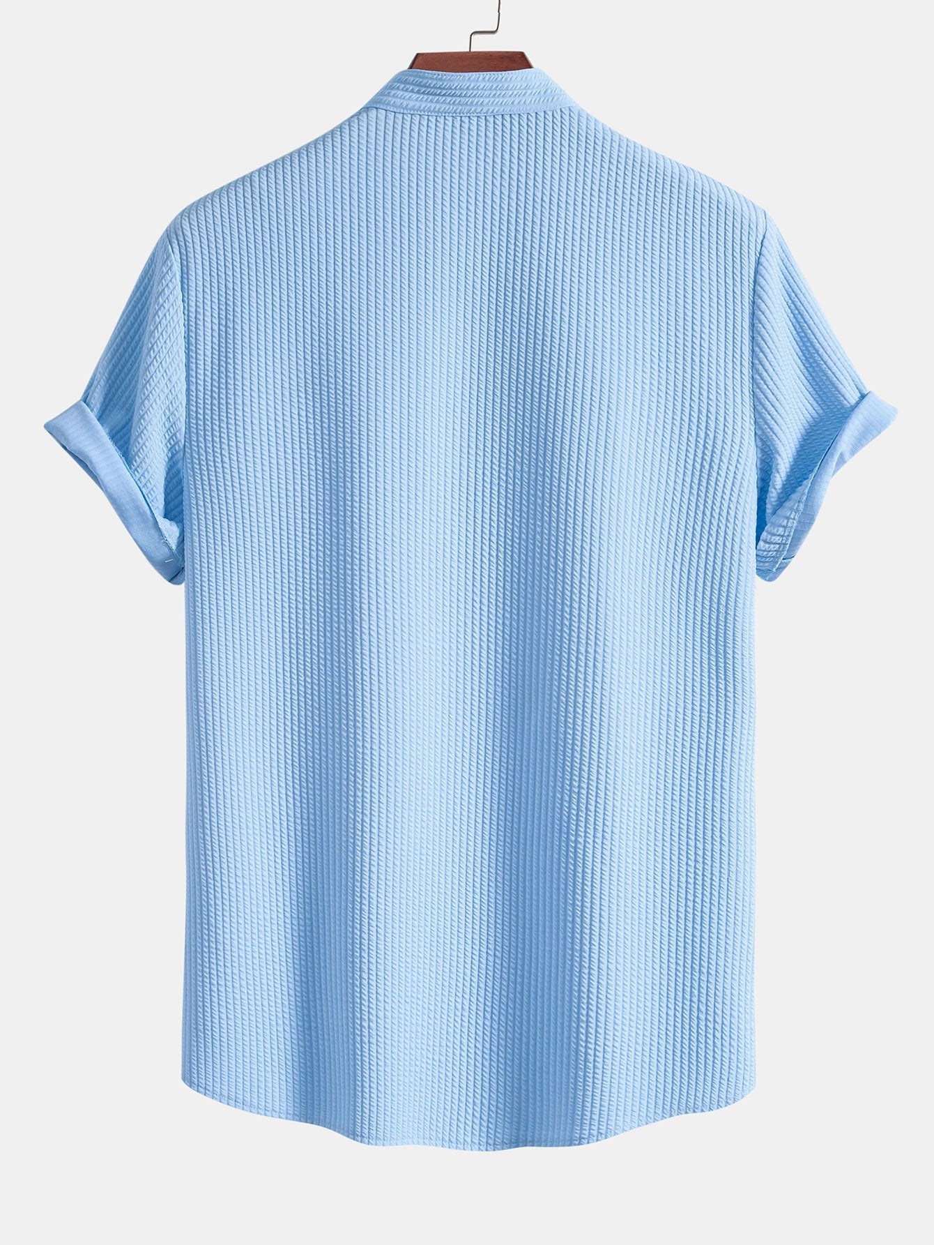 Muskelpassform ribbet stående krage skjorte og shorts