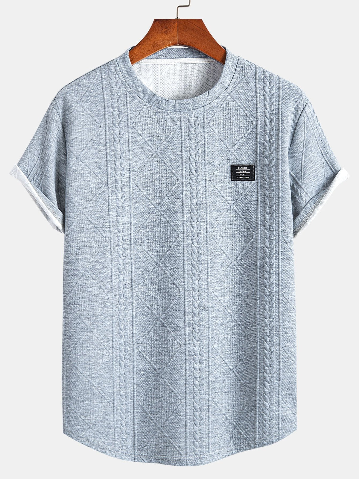 Kortermet geometrisk jacquard buet kant T-skjorte og shorts