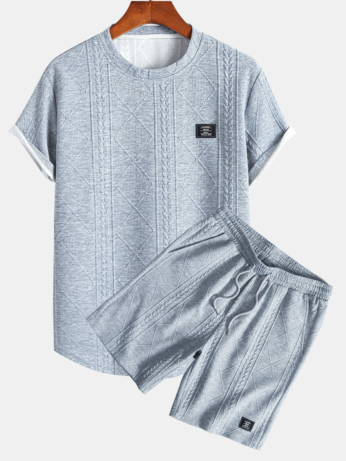 Kortermet geometrisk jacquard buet kant T-skjorte og shorts