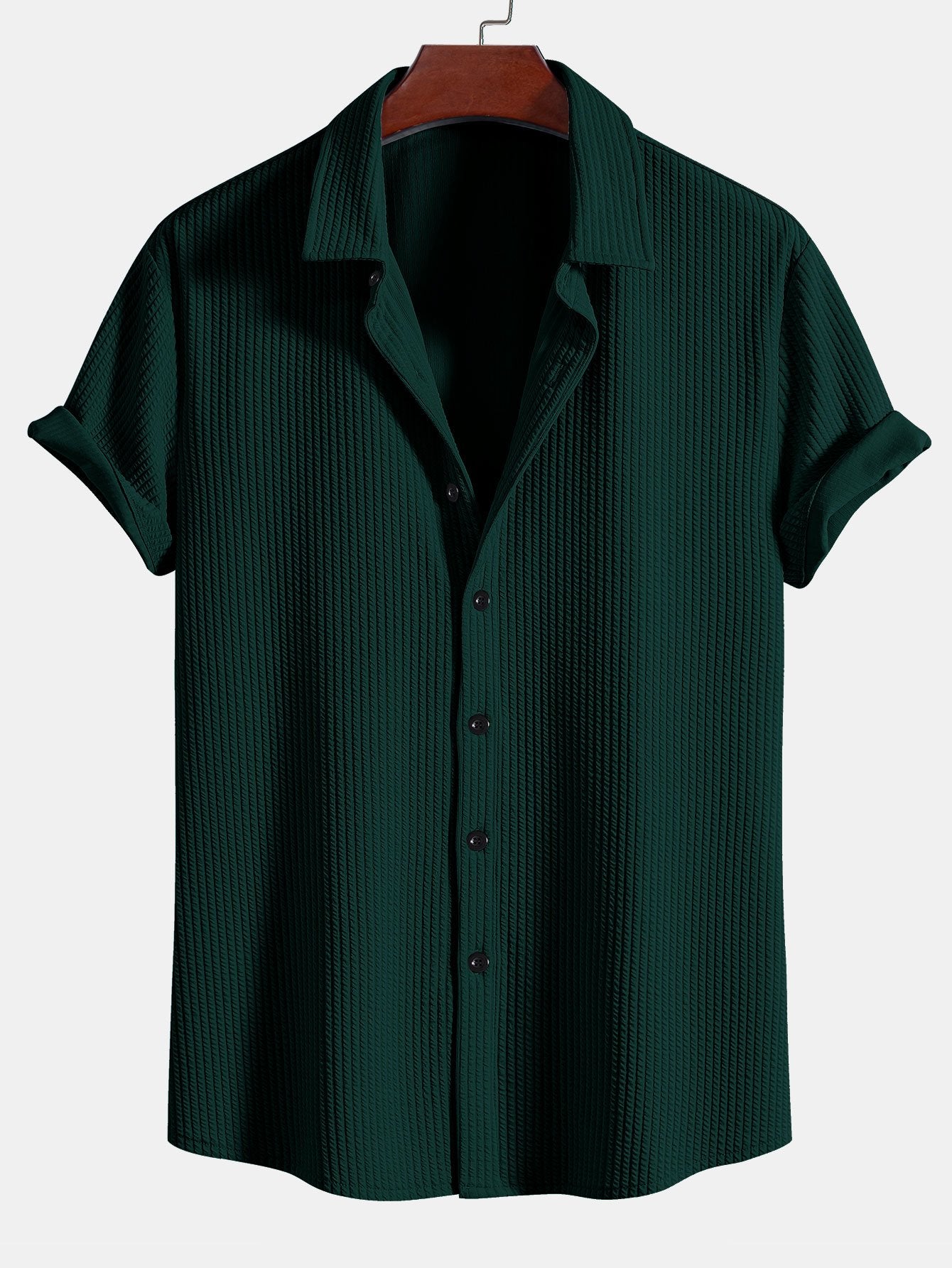 Muskelpassform ribbet skjorte med knapper og shorts