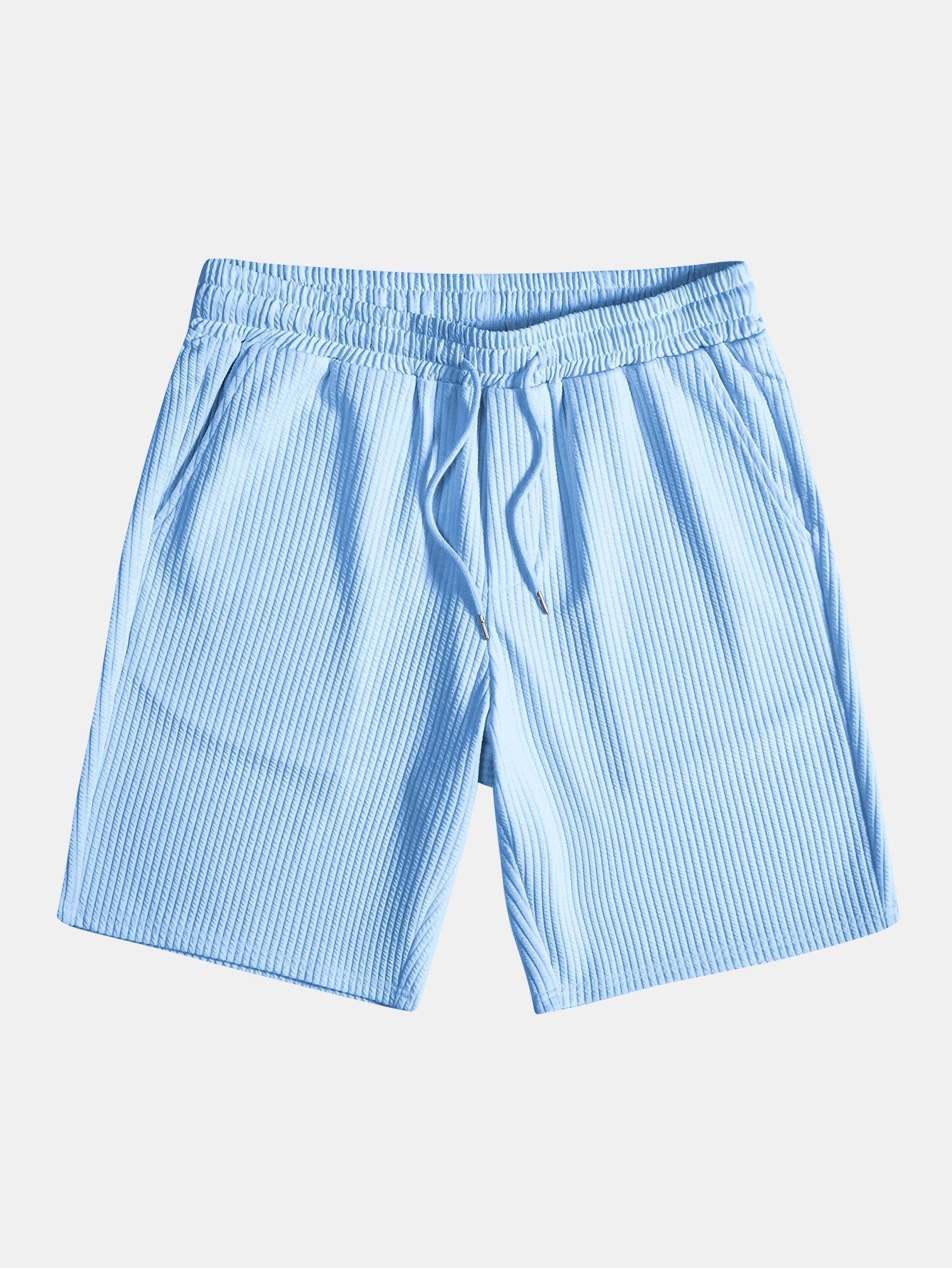 Muskelpassform ribbet stående krage skjorte og shorts