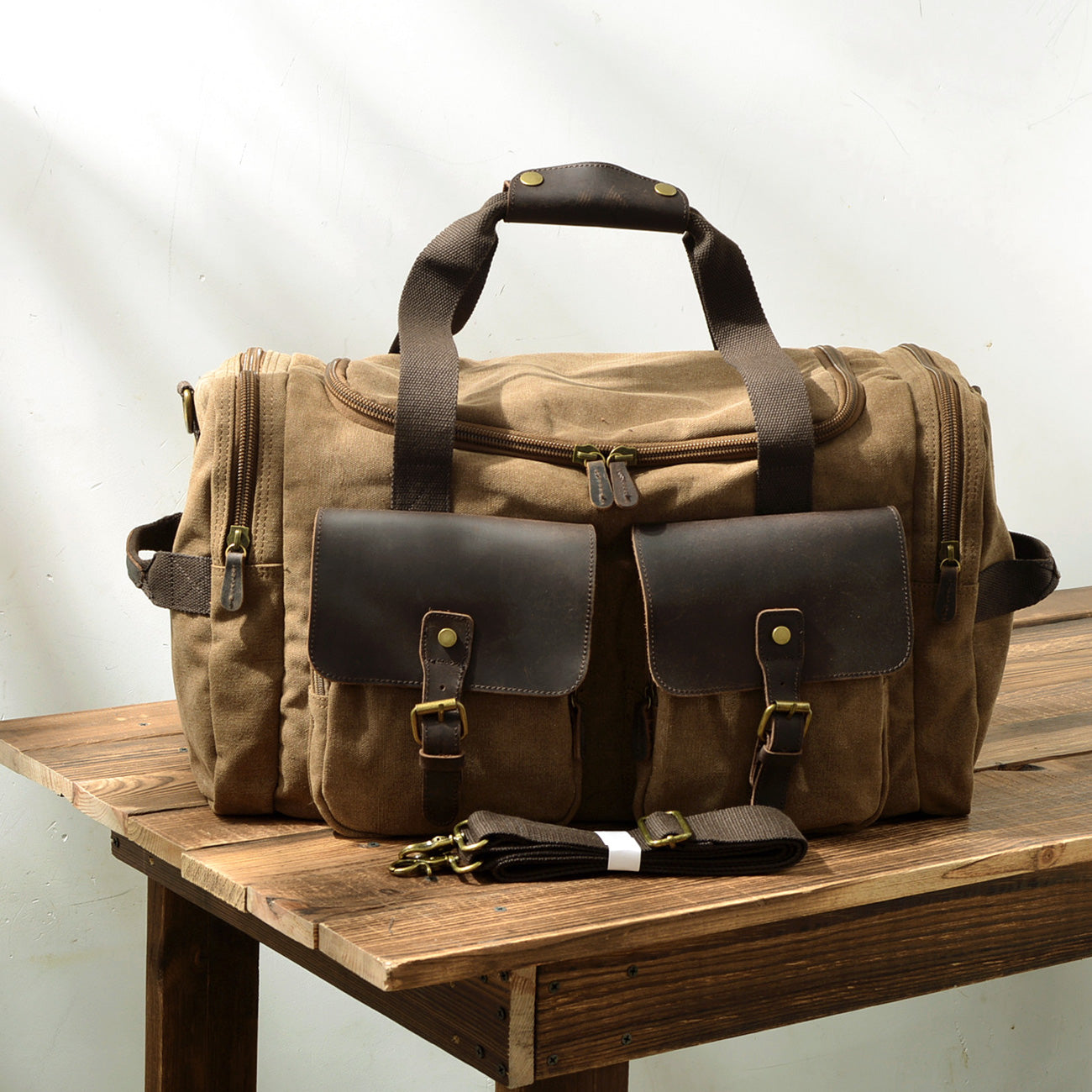 David - Herre duffelbag i kanvas i skinn
