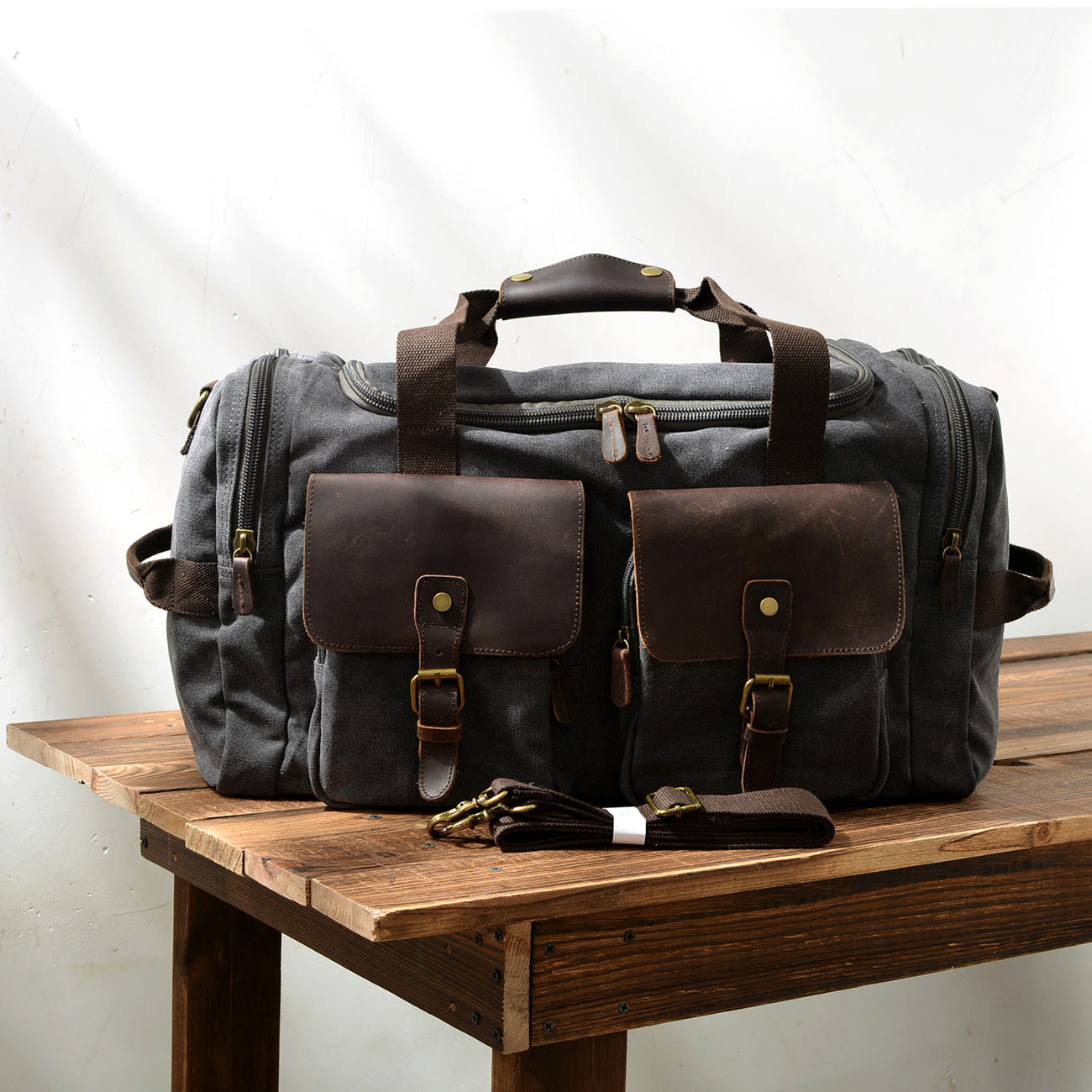 David - Herre duffelbag i kanvas i skinn